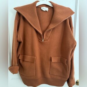ANTHROPOLOGIE Burnt Orange Ribbed Zip-Up Sweater